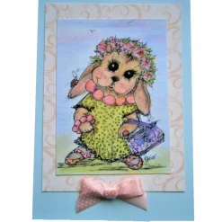 Karte Hase mit Kette und Blütenkranz Frühling retro romantisch als Druck Ostern