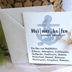 Karte Heimathafen einzeln od. mit Kartenhalter | Geschenk zum Einzug | Richtfest | Mitbringsel Einweihungsparty | Umzug