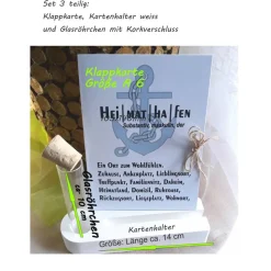 Karte Heimathafen einzeln od. mit Kartenhalter | Geschenk zum Einzug | Richtfest | Mitbringsel Einweihungsparty | Umzug