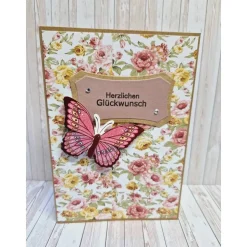 Karte Herzlichen Glückwunsch Schmetterling Blumen – Handgemachte Geburtstagskarte 14,7 x 10,3 cm