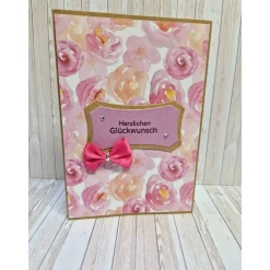 Karte Herzlichen Glückwunsch mit Schleife und Blumen – Geburtstagskarte 14,7 x 10,3 cm