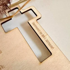 Karte Holz mit Segenswunsch zur Konfirmation, Kommunion, Firmung, Lasergravur, Kreuz