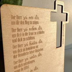 Karte Holz mit Segenswunsch zur Konfirmation, Kommunion, Firmung, Lasergravur, Kreuz