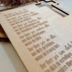 Karte Holz mit Segenswunsch zur Konfirmation, Kommunion, Firmung, Lasergravur, Kreuz