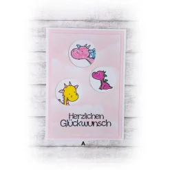 Karte Kindergeburtstag, Drachen, in rosa -- Auswahl  |  Handmade