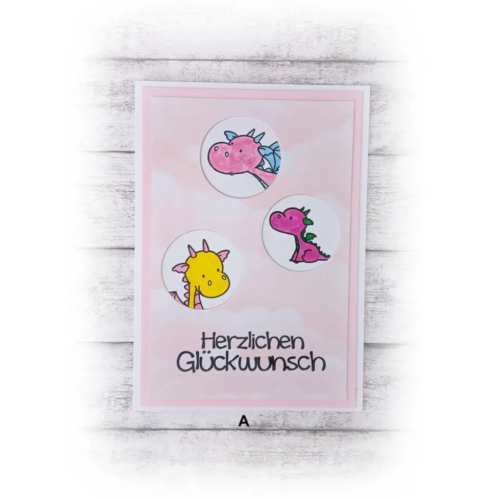 Karte Kindergeburtstag, Drachen, in rosa -- Auswahl  |  Handmade