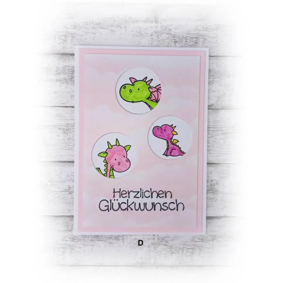 Karte Kindergeburtstag, Drachen, in rosa -- Auswahl  |  Handmade