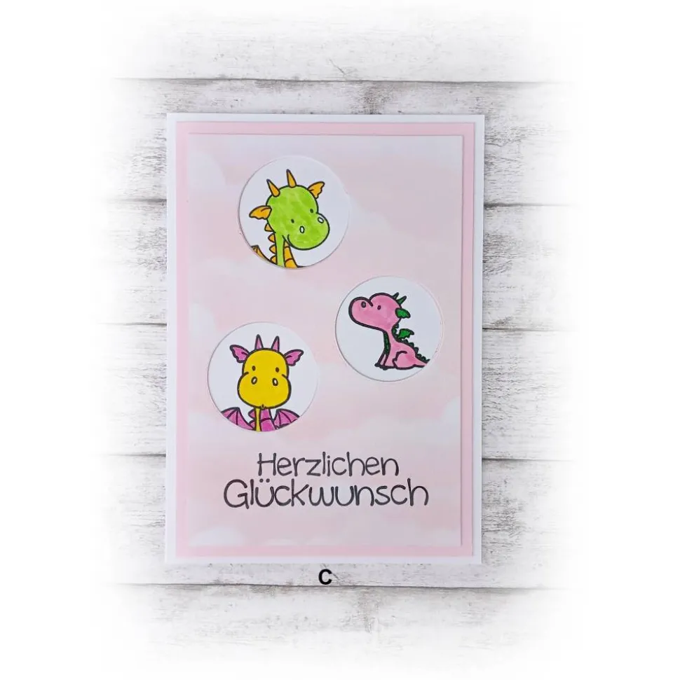 Karte Kindergeburtstag, Drachen, in rosa -- Auswahl  |  Handmade