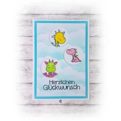 Karte Kindergeburtstag, Drachen, in blau -- Auswahl  |  Handmade