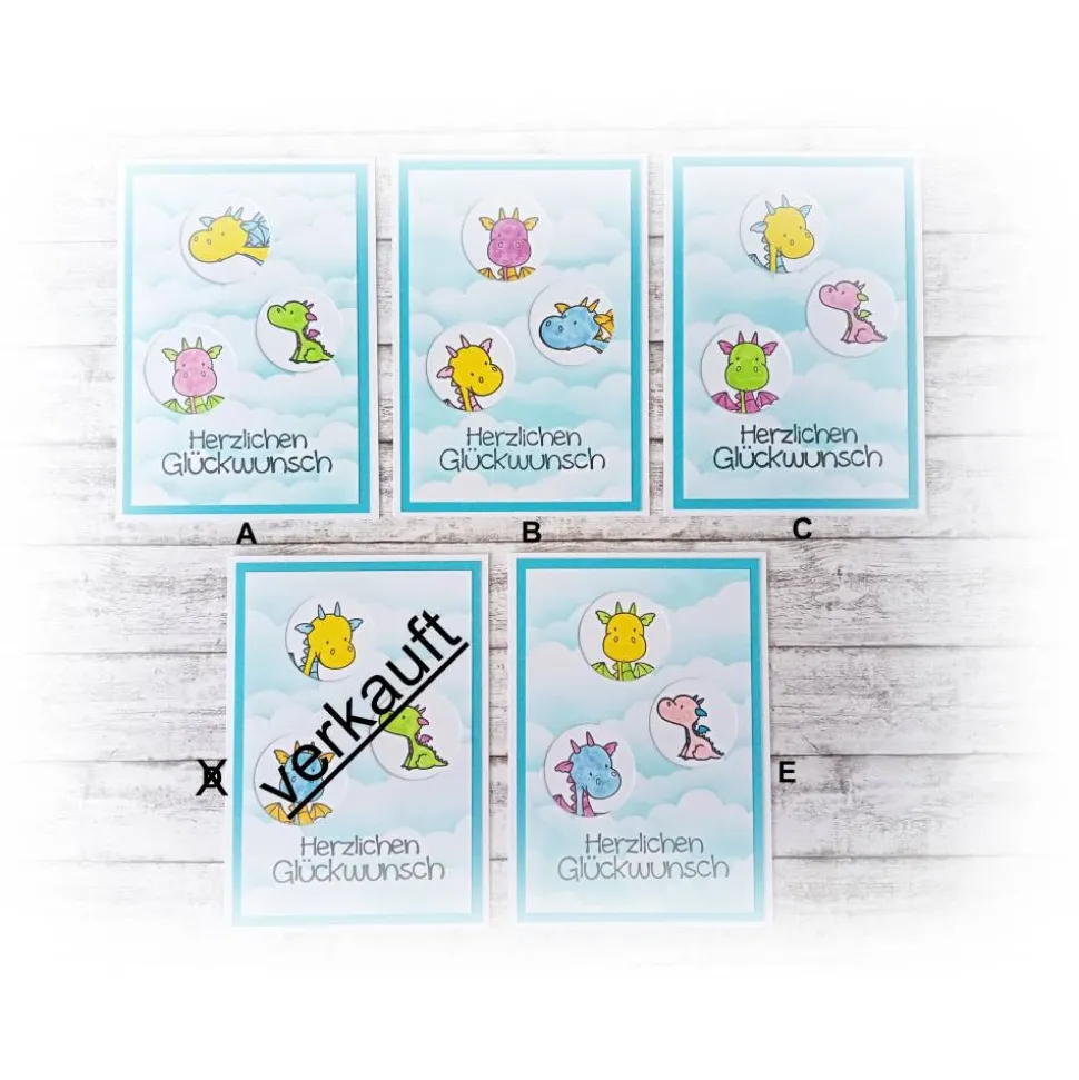 Karte Kindergeburtstag, Drachen, in blau -- Auswahl  |  Handmade