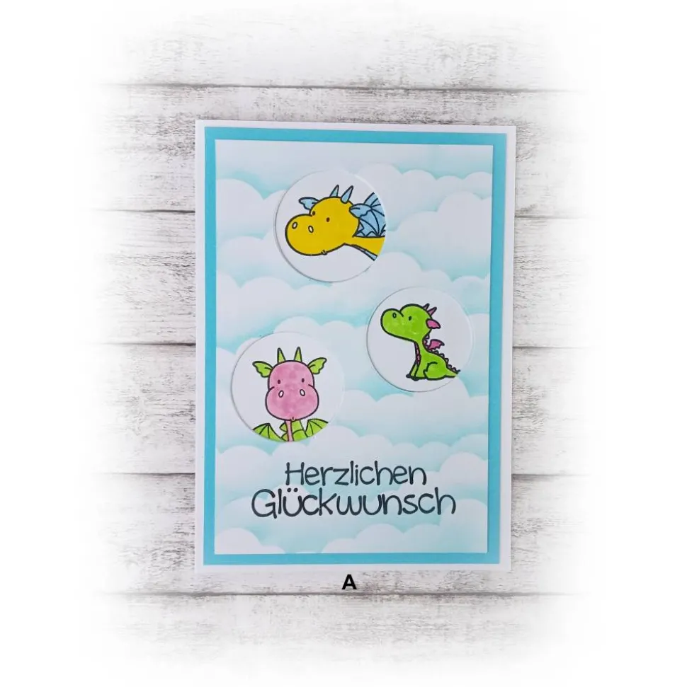 Karte Kindergeburtstag, Drachen, in blau -- Auswahl  |  Handmade