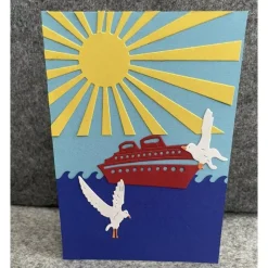 Karte mit Umschlag, Handarbeit, Motiv Kreuzfahrt, Schiff, Meer, See