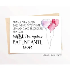 Karte| Patentante | Frage willst du meine Patentante sein| Patin | Taufpatin