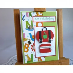 Karte zur Einschulung, erster Schultag, zum Schulanfang mit Schulranzen