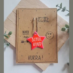 Karte zur Einschulung mit Reflektor für die Büchertasche
