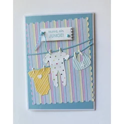 Karte zur Geburt, Babykarte, Glückwunschkarte, Baby ... Handmade Bunt mit Wäscheleine , Handarbeit