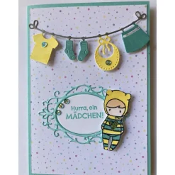 Karte zur Geburt, Babykarte, Glückwunschkarte, Baby ... Handmade Bunt mit Wäscheleine , Handarbeit