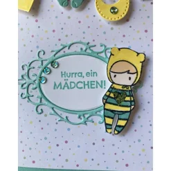 Karte zur Geburt, Babykarte, Glückwunschkarte, Baby ... Handmade Bunt mit Wäscheleine , Handarbeit