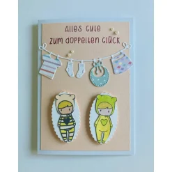 Karte zur Geburt, Zwillinge, Mädchen, Babykarte, Glückwunschkarte, Baby ... Handmade