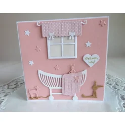 Karte zur Geburt/Taufe, Geburtskarte in rosa/weiß für ein Mädchen