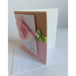 Karte zur Geburt/Taufe, Geburtskarte in rosa/weiß/braun für ein Mädchen