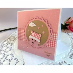 Karte zur Geburt/Taufe, Geburtskarte in rosa/weiß für ein Mädchen, mit schönem Babymotiv.