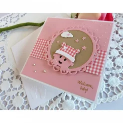 Karte zur Geburt/Taufe, Geburtskarte in rosa/weiß für ein Mädchen, mit schönem Babymotiv.