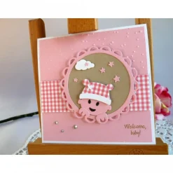 Karte zur Geburt/Taufe, Geburtskarte in rosa/weiß für ein Mädchen, mit schönem Babymotiv.