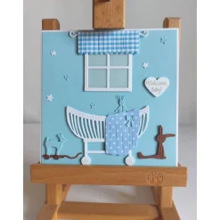 Karte zur Geburt/Taufe, Geburtskarte in hellblau/weiß für einen Jungen