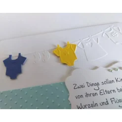 Karte zur Geburt/Taufe, Geburtskarte für einen Jungen, mit aufgeprägter Wäscheleine