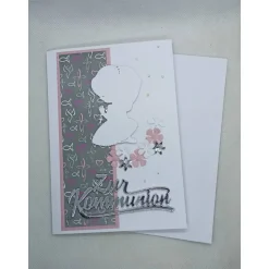 Karte zur Kommunion, Glückwunschkarte, Mädchen, Silber