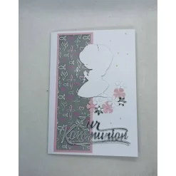 Karte zur Kommunion, Glückwunschkarte, Mädchen, Silber