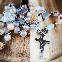 katholischer Rosenkranz, Achatperlen und Edelstahl