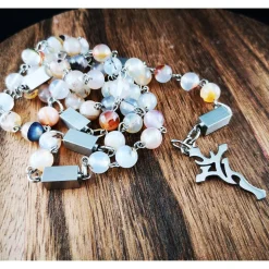 katholischer Rosenkranz, Achatperlen und Edelstahl