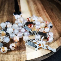 katholischer Rosenkranz, Achatperlen und Edelstahl