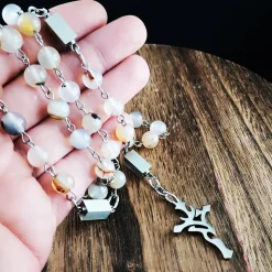 katholischer Rosenkranz, Achatperlen und Edelstahl