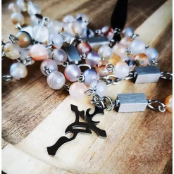 katholischer Rosenkranz, Achatperlen und Edelstahl