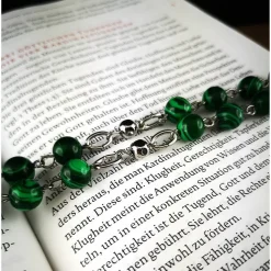 katholischer Rosenkranz, Malachitperlen und Edelstahl