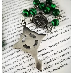 katholischer Rosenkranz, Malachitperlen und Edelstahl