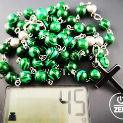 katholischer Rosenkranz, Malachitperlen und Edelstahl