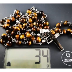 katholischer Rosenkranz, Tigeraugeperlen und Edelstahl
