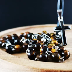 katholischer Rosenkranz, Tigeraugeperlen und Edelstahl