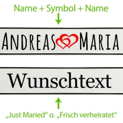 Kennzeichen für die Ewigkeit: Personalisierte Aluminium Kennzeichen für Brautpaare! Vilee Farben und Motive möglich