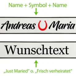 Kennzeichen Hochzeit mit Namen Deko Hochzeitsauto Hochzeitskennzeichen selbst gestalten Motiv Glück