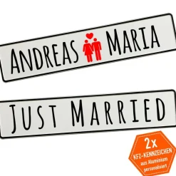 Kennzeichen Hochzeit mit Namen Deko Hochzeitsauto Hochzeitskennzeichen selbst gestalten Motiv Brautpaar
