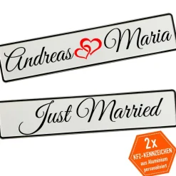 Kennzeichen Hochzeit mit Namen Deko Hochzeitsauto Hochzeitskennzeichen selbst gestalten Motiv