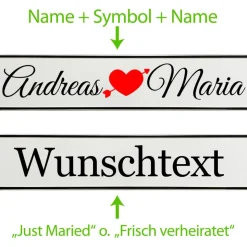 Kennzeichen Hochzeit mit Namen Deko Hochzeitsauto Hochzeitskennzeichen selbst gestalten Motiv Herz Pfeil