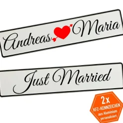 Kennzeichen Hochzeit mit Namen Deko Hochzeitsauto Hochzeitskennzeichen selbst gestalten Motiv Herz Pfeil