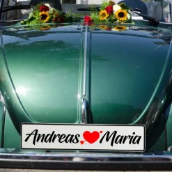 Kennzeichen Hochzeit mit Namen Deko Hochzeitsauto Hochzeitskennzeichen selbst gestalten Motiv Herz Pfeil