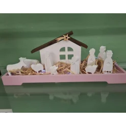 Keraflottfiguren Krippe weiß Maria, Joseph, Jesus, Tiere und die Heiligen 3 Könige, Stall